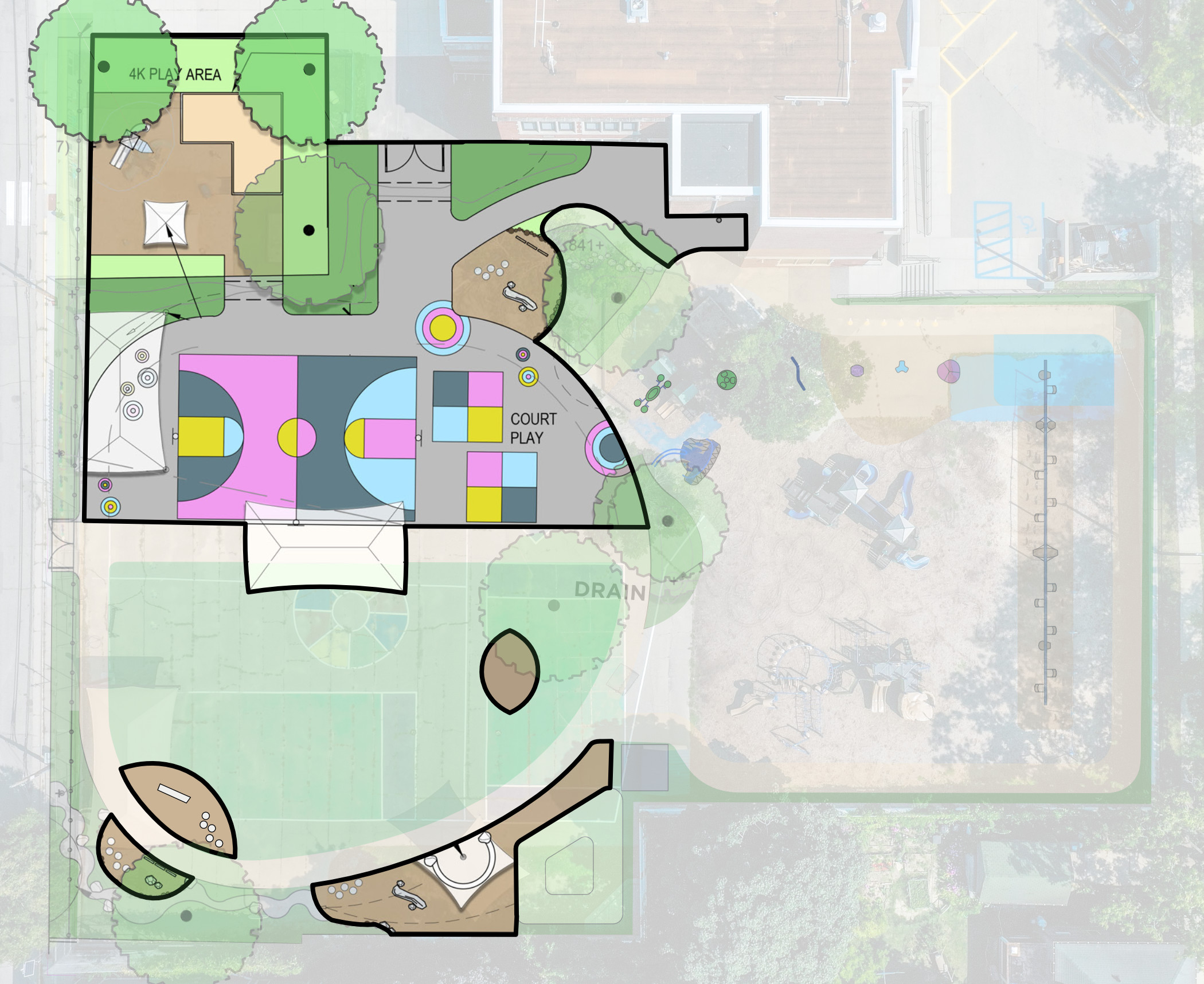 Franklin Playground Phase 3: Connect the 4K Playground, New Asphalt, Natural Play Areas, and a Stage